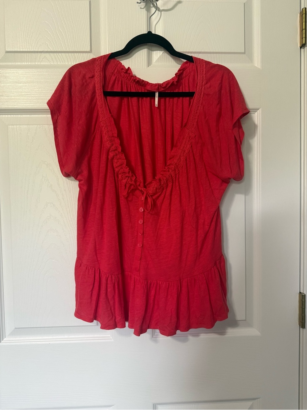 Free People Charlie Button Down Camelia Red Top- M - Picture 2 of 7